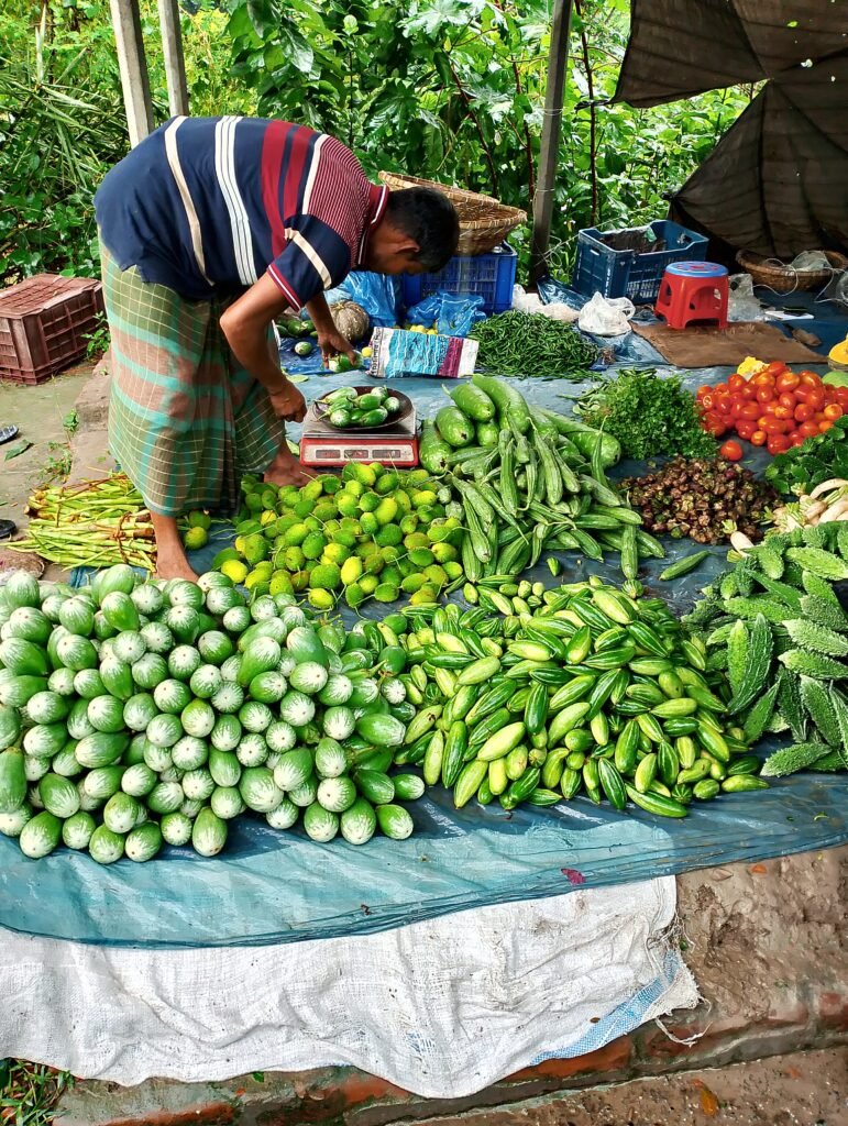 A seller of daily essential raw vegetables.